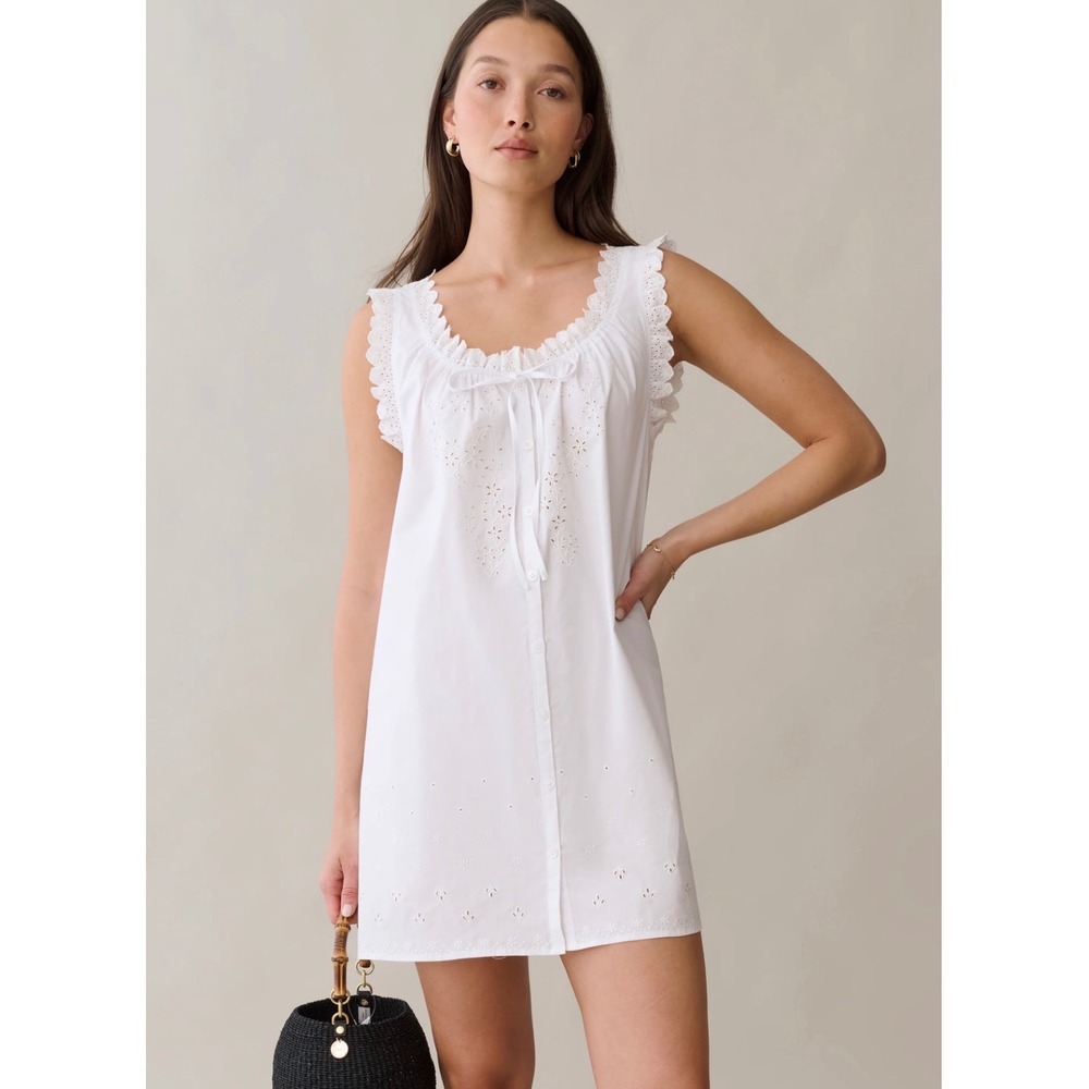 Few Moda Sorella Atelier White Eyelet Lace Dress Sleeveless Button Front XL
